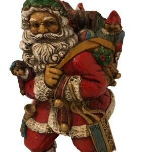 Vintage Santa Claus Bag Toys Wood Pulp Figurine Christmas 12x6